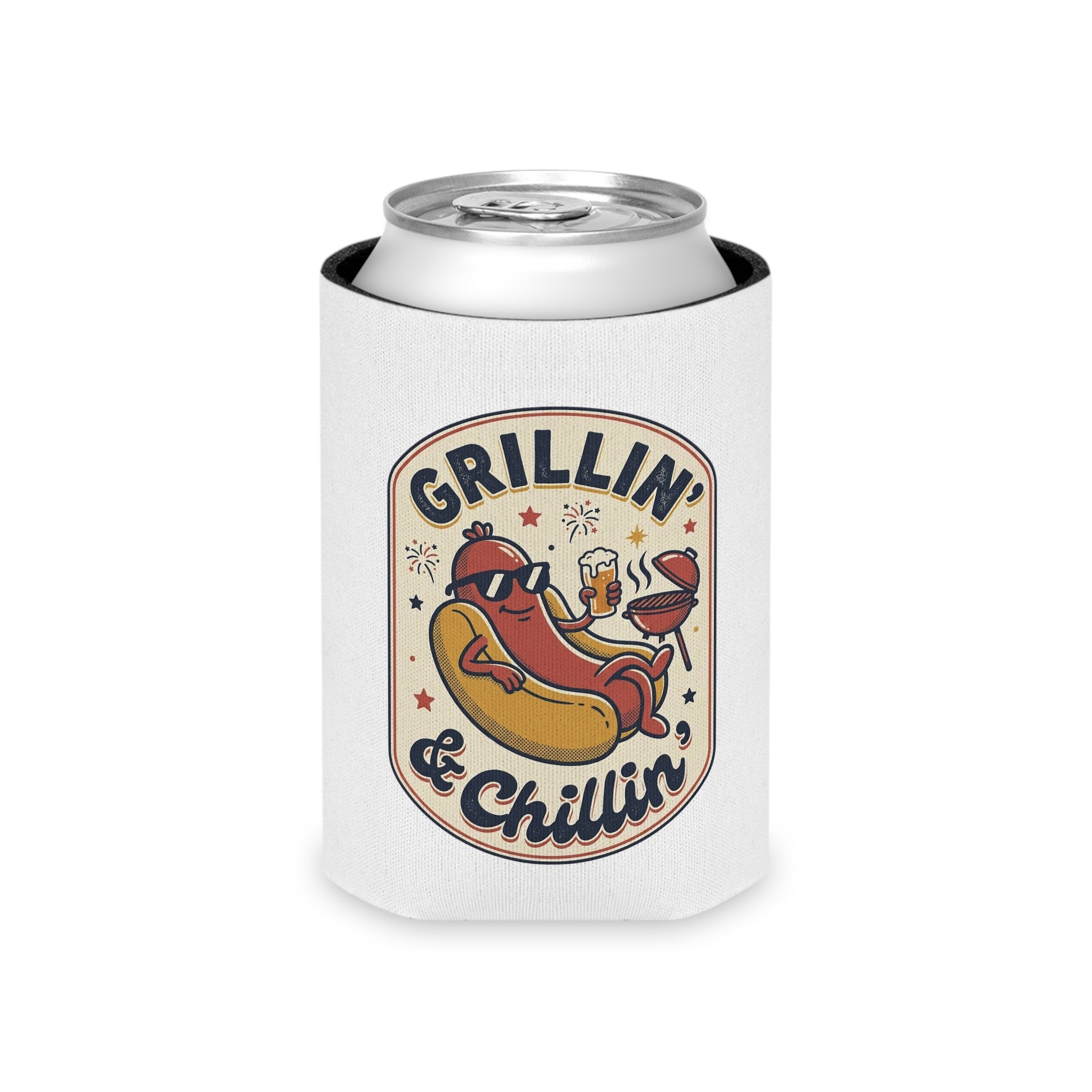 Can Cooler — "Grillin' & Chillin'" Hot Dog BBQ Drink Holder