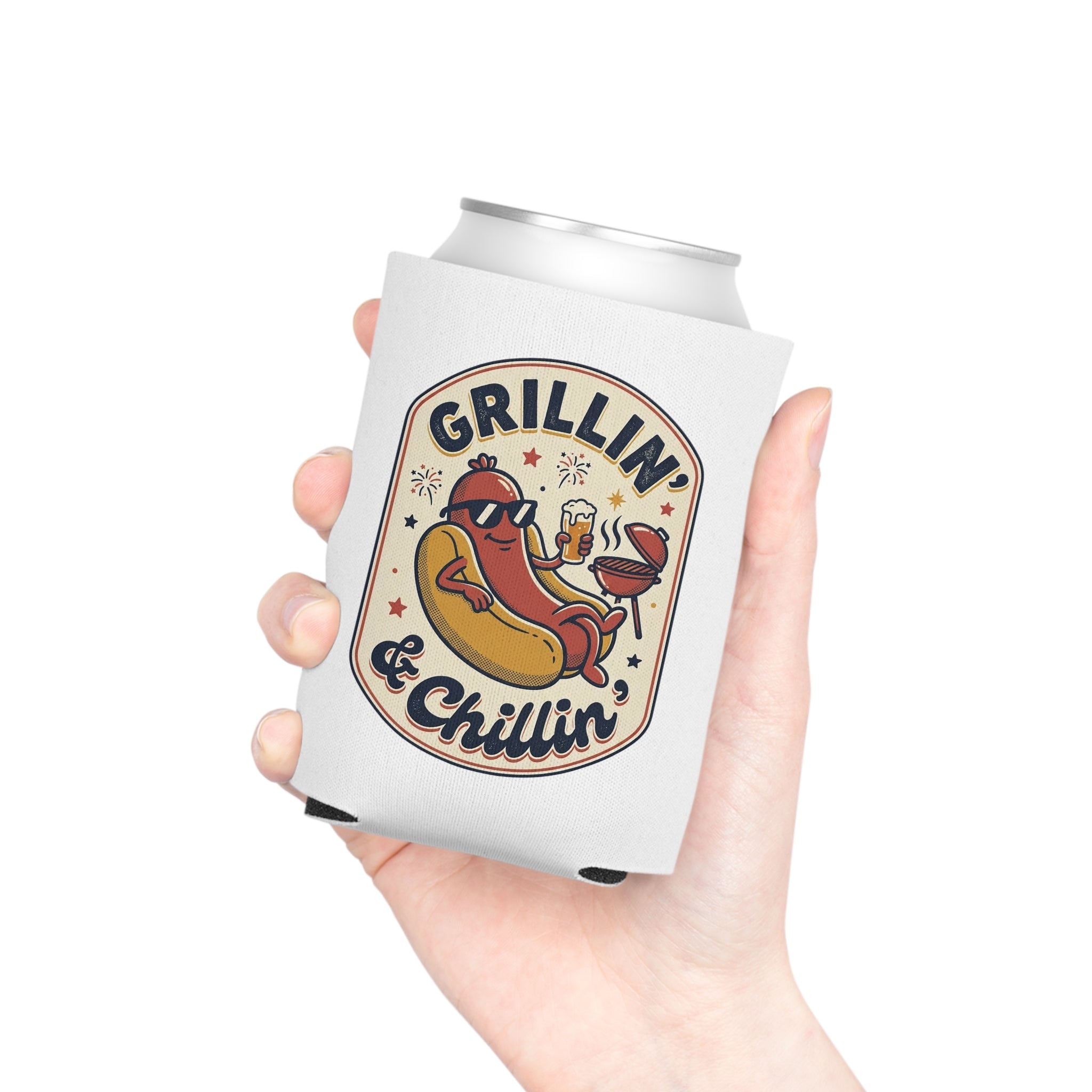 Can Cooler — "Grillin' & Chillin'" Hot Dog BBQ Drink Holder